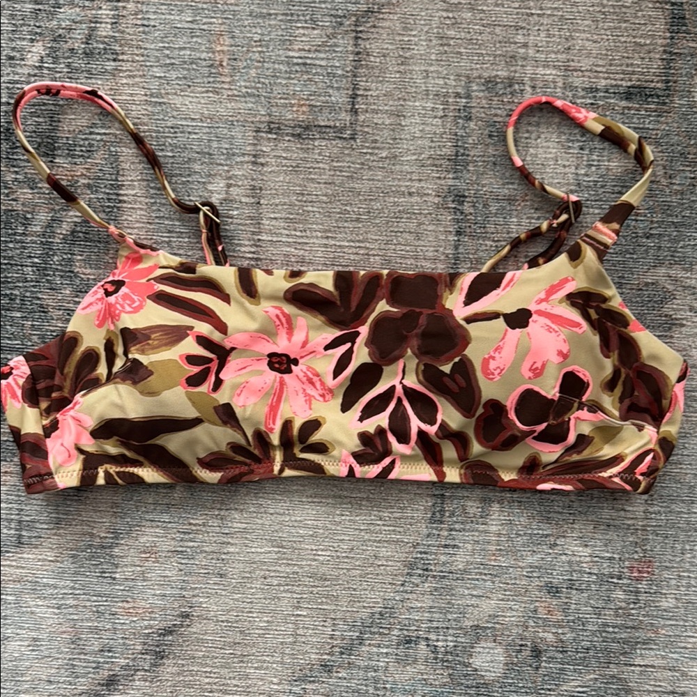 Aerie Floral Bikini Top - Pink and Brown